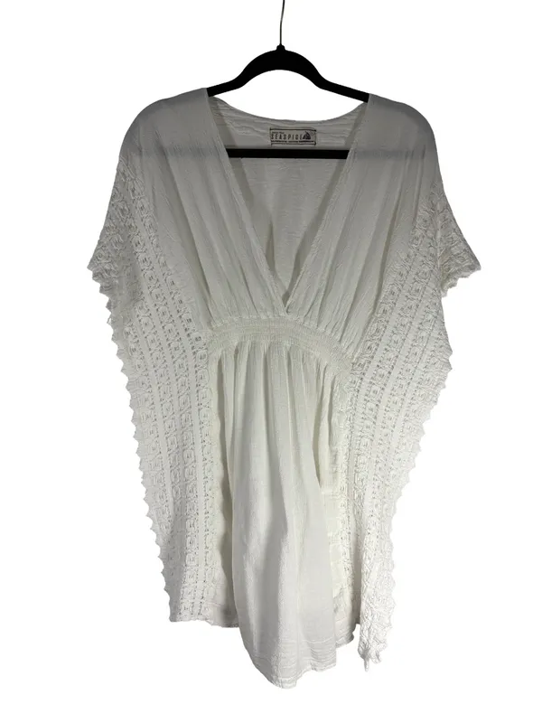 Sea Spice Resort White Crochet Sleeve Cover Up Tunic Dress Large - Image 4