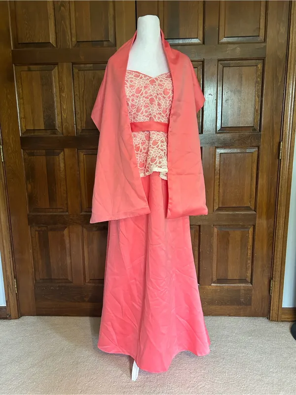 Mori Lee By Madeline‎ Gardner Bridesmaid Dress Prom Gown Pink w/ Shawl 14 - Image 3