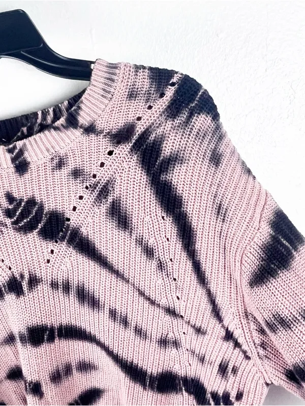 YFB Tie Dye Long Puff Sleeves Cropped Ribbed Knit Sweater Large Boho Casual - Image 7