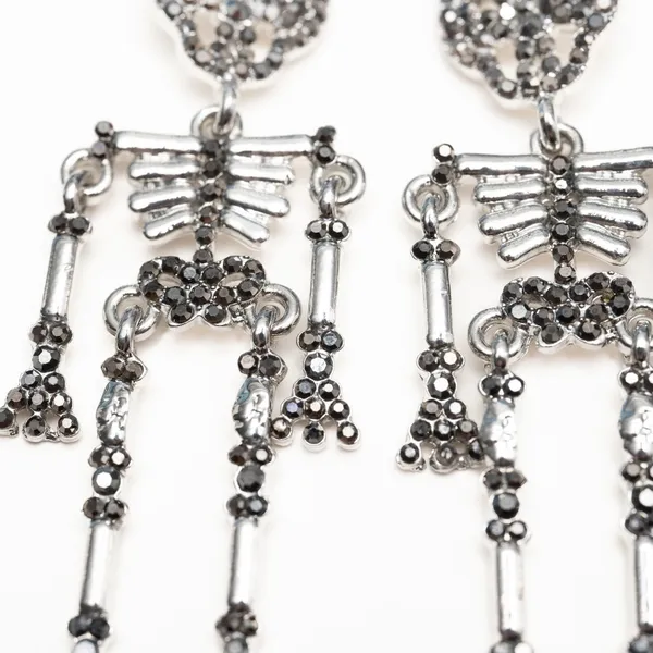 Halloween. Rhinestone Silver Skeleton Earrings. - Image 7