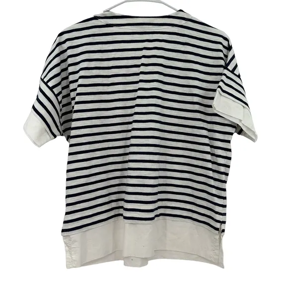 J. Crew size small black and white striped short sleeve blouse top shirt cotton‎ - Image 2