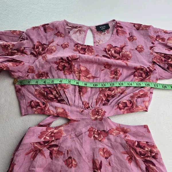 VICI Pink Floral‎ Cutout Puff Sleeve Tiered Mini Dress ACD70781B Small - Image 9