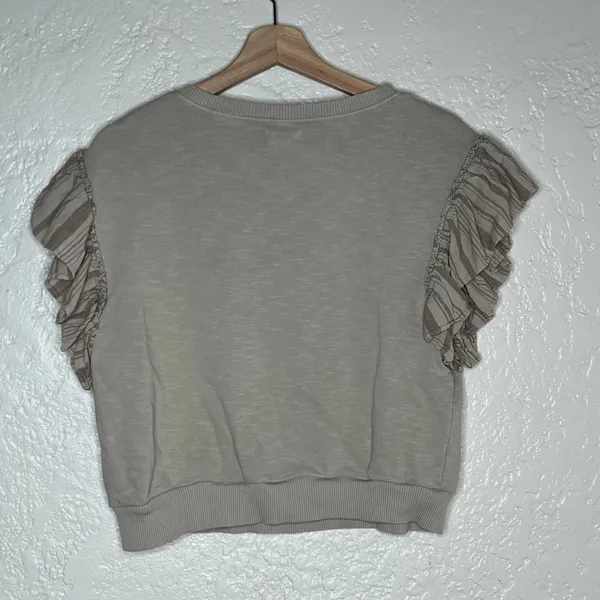 Pilcro Chambray Stripe Flutter Sleeve Sweatshirt‎ Tee Women Small - Image 4