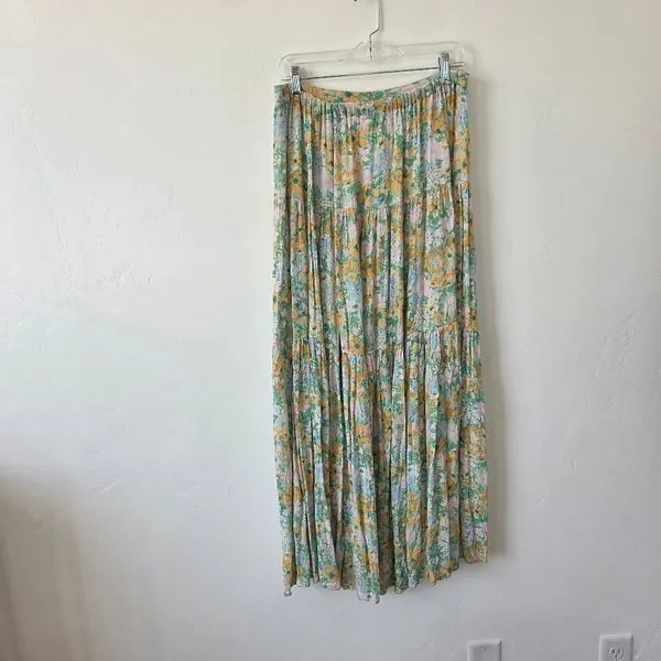 Billabong X Sun Chasers Rave Maxi Skirt Pastel Floral Watercolor Tiered XL - Image 6