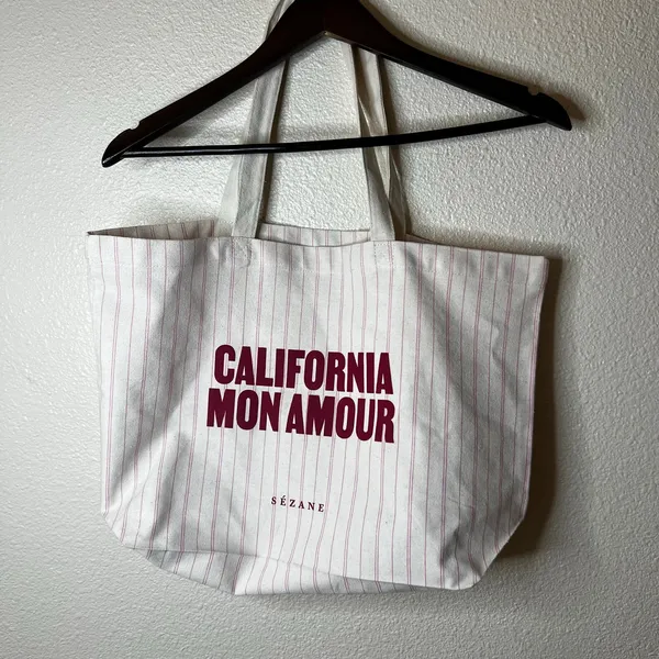 Sézane cream red California Mon Amour striped canvas tote bag - Image 2