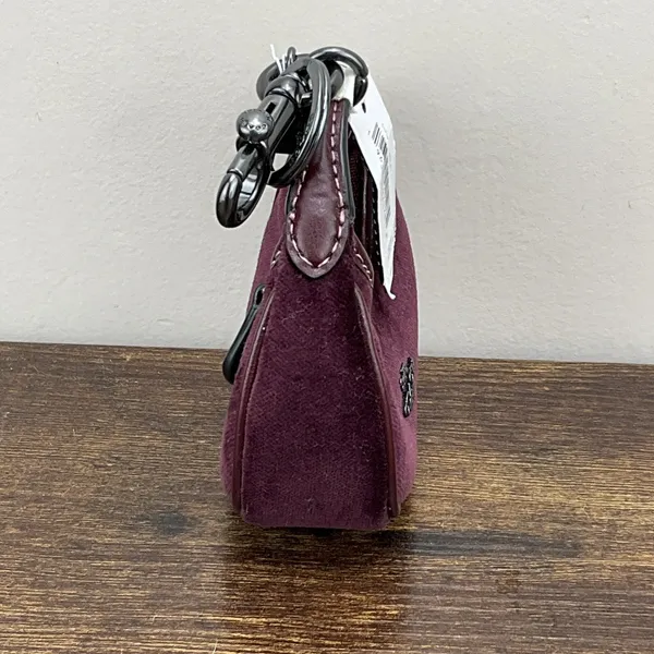 New Coach Mini Carmen Bag Charm Keychain Burgundy Velvet Leather Gunmetal CCF19 - Image 4