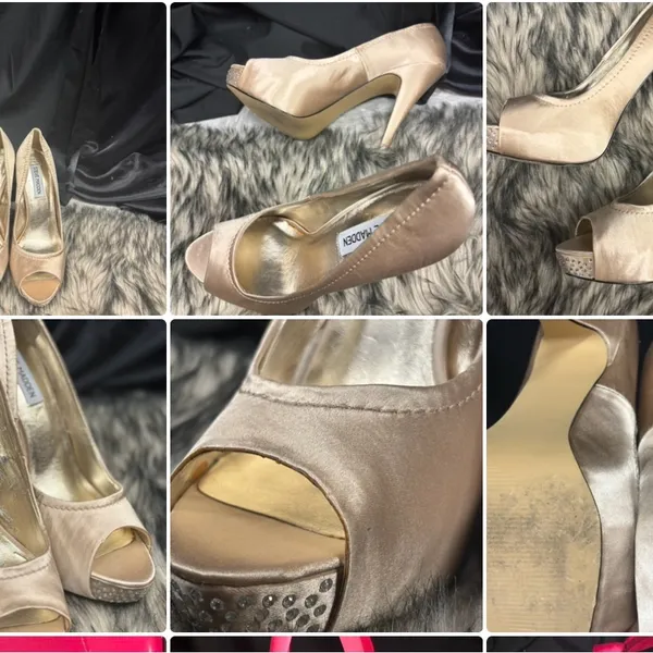 Steve Madden Women's Satin Peep Toe Heels‎ - Tan - Image 2