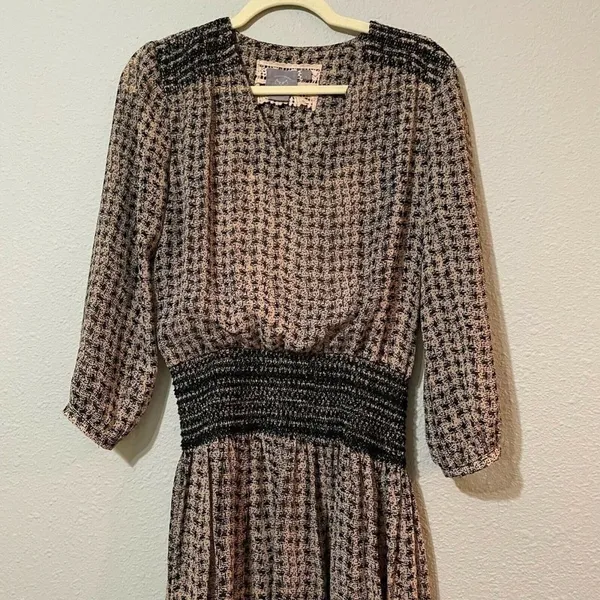 Vanessa Virginia Brown Black Smocked Waist Womens S Peasant Boho Spring Sheer - Image 4