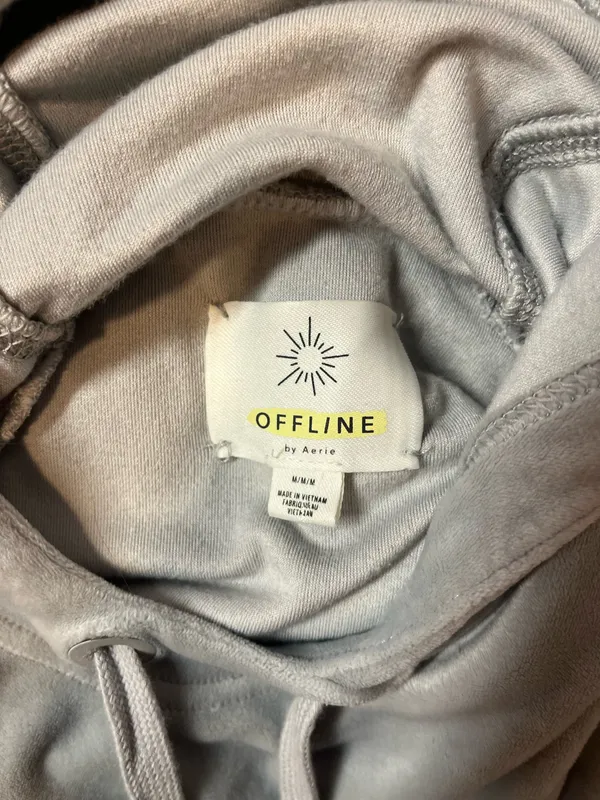 OFFLINE by Aerie Velour Hoodie Grey - Image 2