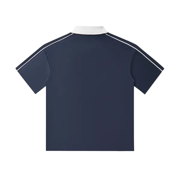Men's Navy Polo with White Contrast Collar - Image 2