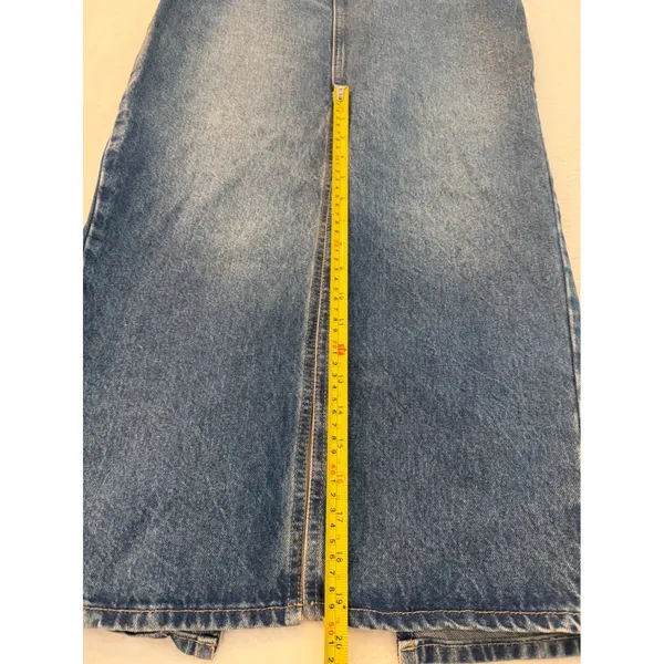 NA-KD Blue Denim Maxi Skirt High Waisted Back‎ Slit Size 38 Medium Wash Long - Image 4