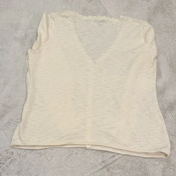 Frye Women's 100% Cotton Ivory Pointelle Button Down Lightweight Cardigan - Image 4