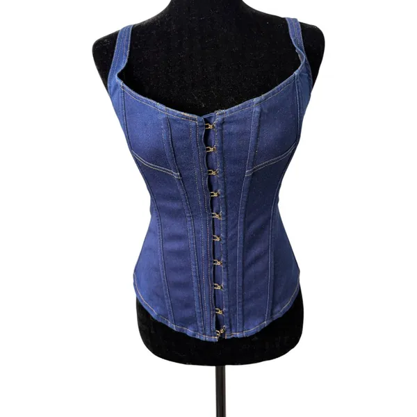 Frederick's of Hollywood Jean Denim Y2K Style Corset Top Size Medium - Image 2