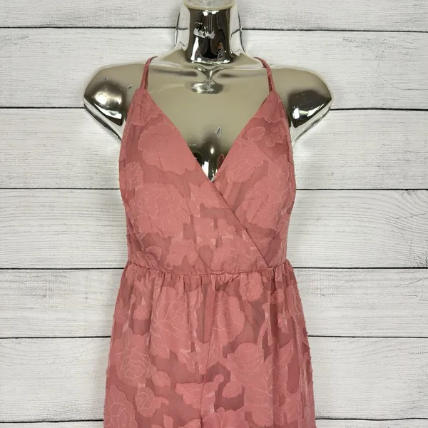 Lulus‎ Days of Beauty Rusty Rose Burnout Floral Surplice Jumpsuit Sz Small Party - Image 4