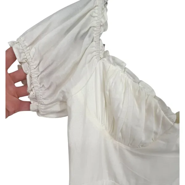 Selfie Leslie Milkmaid Ruched Bust Puff‎ Sleeve Mini Dress White Size Small - Image 13