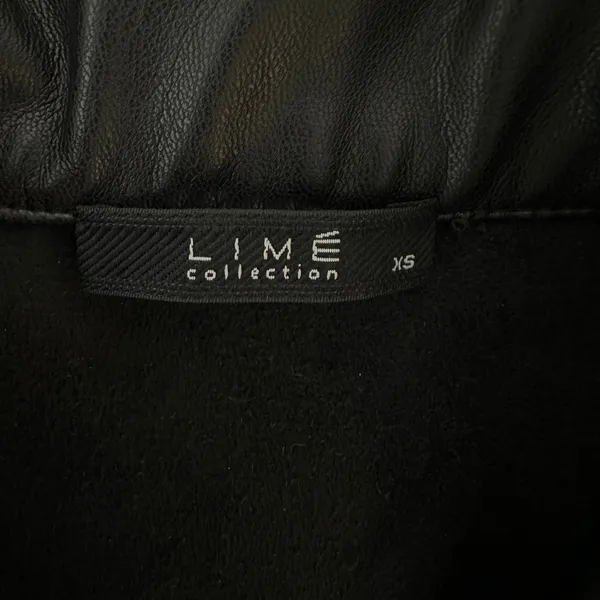 Lime Faux Leather Mini Dress Black Minimalist A Line Puff Sleeve Collared XS - Image 8