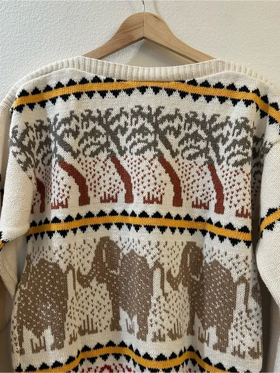 The Villager Women's Fair Isle Vintage Elephant Knit Long Sleeve Cozy Sweater‎ M - Image 7