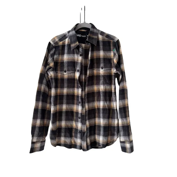 Gap 1969 XS Black Beige Plaid Button Down Shirt - Image 2