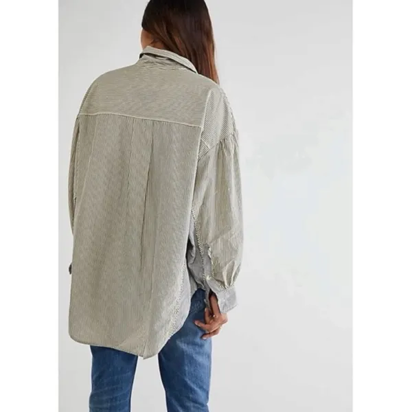 Free People Oversized Happy Hour Oxford Button Down Shirt Small Preppy Stripes - Image 6