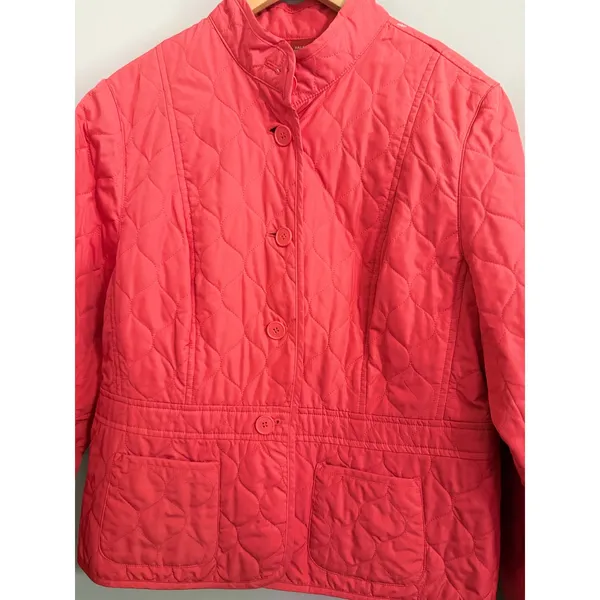 VINTAGE Valerie Stevens Quilted‎ Jacket Coral Pink Collar Button Front Size L - Image 2