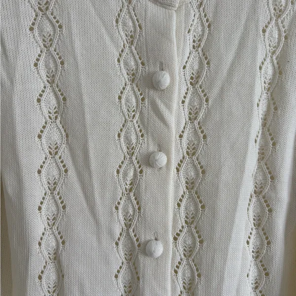 Vintage Cream Open Knit Cardigan Cottagecore Neutral - Image 2