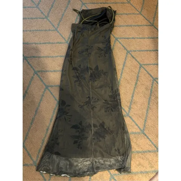 NEW Green Formal Semi Formal Backless Sheer Maxi Dress S - Image 2