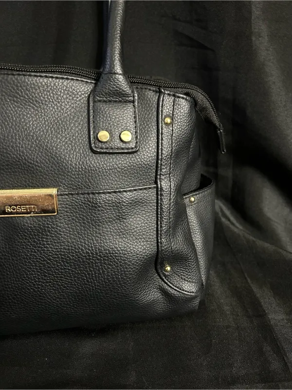 Rosetti Black & Gold Pebbled Faux Leather Satchel Handbag - Image 4