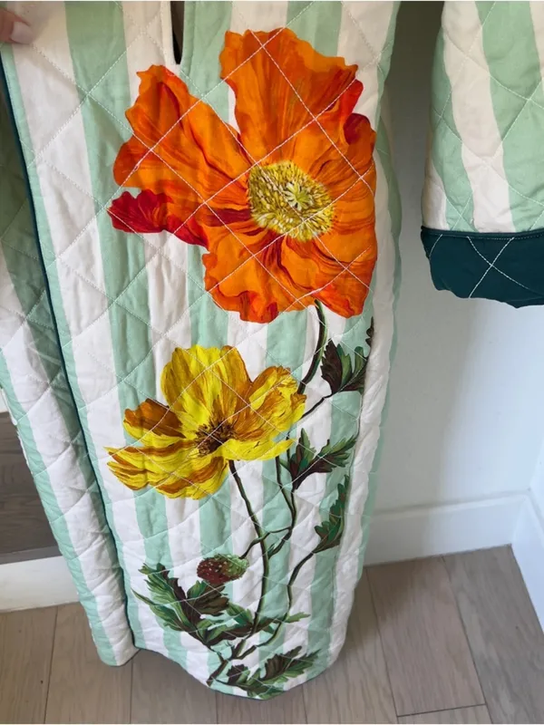 Missing Belt Anthropologie Nay Bellamy x LyreBird Quilted Printed Flannel Robe - Image 6