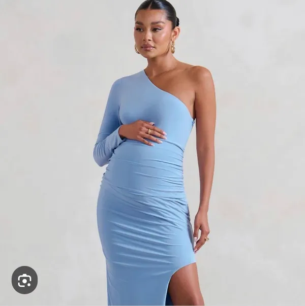 Club L NWT Powder Blue Paloma Maternity One Sleeve Asymmetric Maxi Dress Size 10 - Image 2
