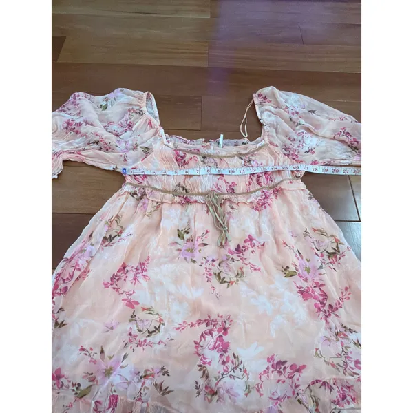 NWOT Free People Mini Dress Womens Peach Floral Ruffle Puff Sleeve M - Image 6
