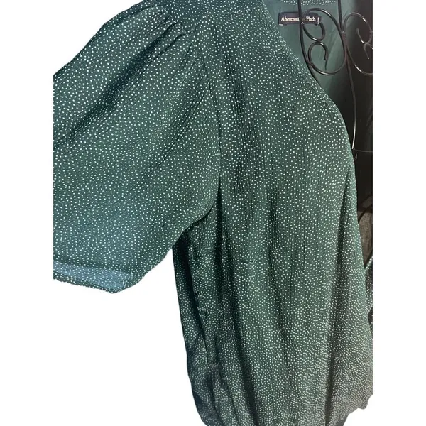Abercrombie & Fitch Women's M Plunge Neck Wrap Bodysuit Emerald Green Polka‎ Dot - Image 3
