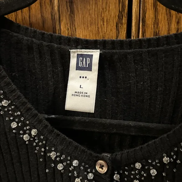 Vintage GAP Angora Henley Sweater‎ Womens Black Ribbed Beaded Cotton Wool Large - Image 3
