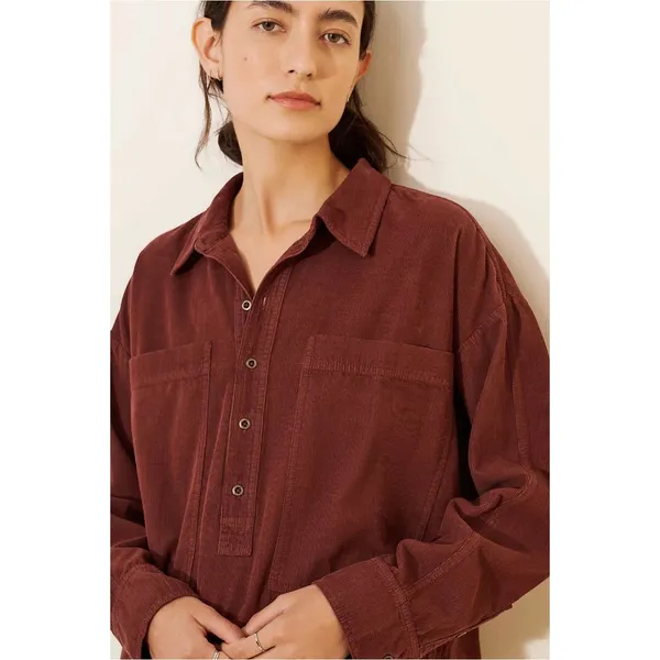 Anthropologie Pilcro Corduroy Popover Tunic Top in Brown Large 70s Fall Bohemian - Image 4