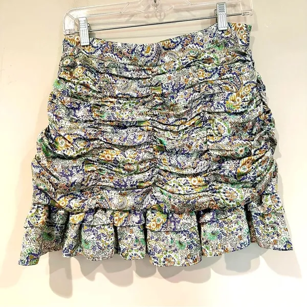 Zara Ruched Ruffle Paisley Floral Satin Mini Skirt Women's Medium‎ Coquette NWT - Image 5