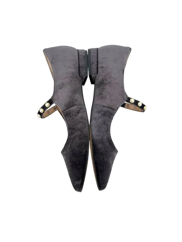 Draper James Abigail Velvet Mary Jane Flats Pearl Embellished Gray Size 8 - Image 6