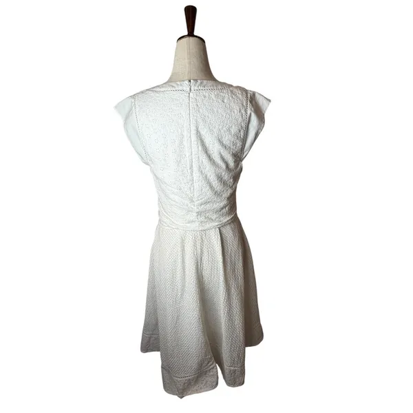 Rebecca Taylor Dress Women‎ 2 White Netted Eyelet Tie Waist Cap Sleeve Midi Boho - Image 4