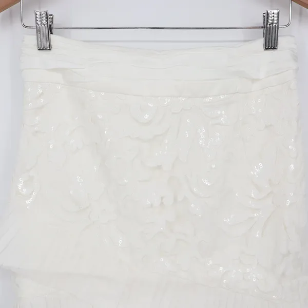 Naked Wardrobe The Statement White Sequin Lace Ruffle Mini Skirt M - Image 3
