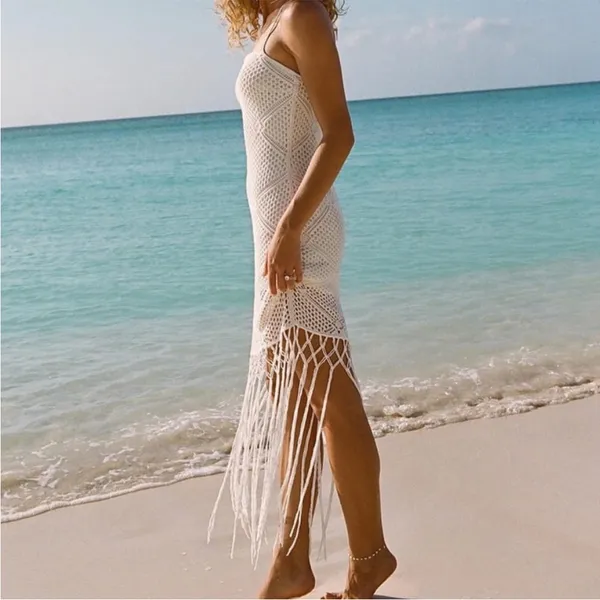 EUC Abercrombie & Fitch Crochet Fringed Dress Cream Size Small - Image 2