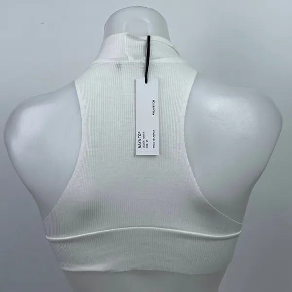 NEW Avila BY DN Naya Ivory White High Neck Racerback Ribbed Crop Top Size XS - Image 3