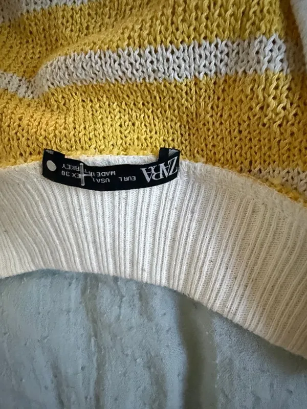 Zara Yellow & White Striped V-Neck Knit Tank - Image 3
