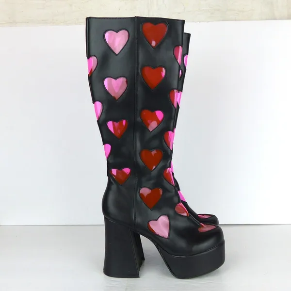 Dolls Kill Sugar Thrillz Heart Platform Boots Womens 6 Black Pink Y2K Cyber Rave - Image 3