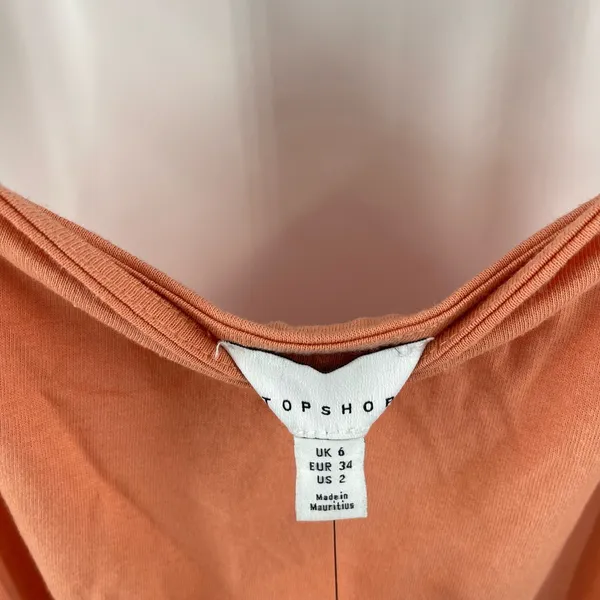 TOPSHOP Dress Size 2 Tiered Poplin Midi Peach Orange Casual Summer Ties NWT - Image 4