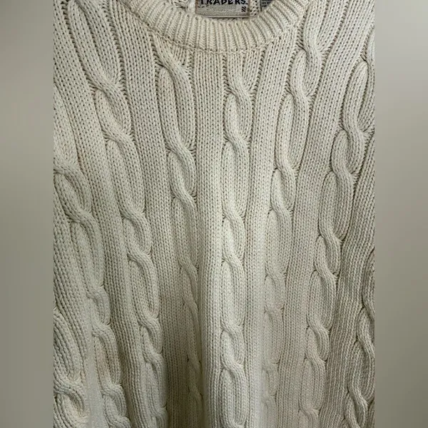 VTG Cotton Traders Women’s Cotton Oversized Cream Cable Knit Crew Sweater Sz L - Image 2