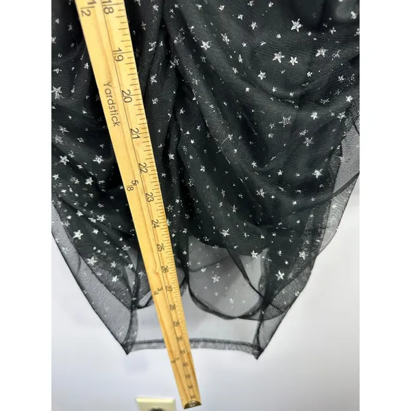 Express Black Celestial Star Ruched Top Sheer Long Sleeve Whimsigoth Y2K Indie‎ - Image 3