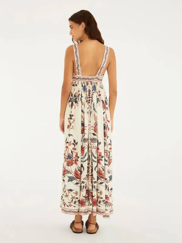 NEW FARM Rio Bohoflor Maxi Dress Birds Tropical Exotic Resortwear Brazil Size XS - Image 4