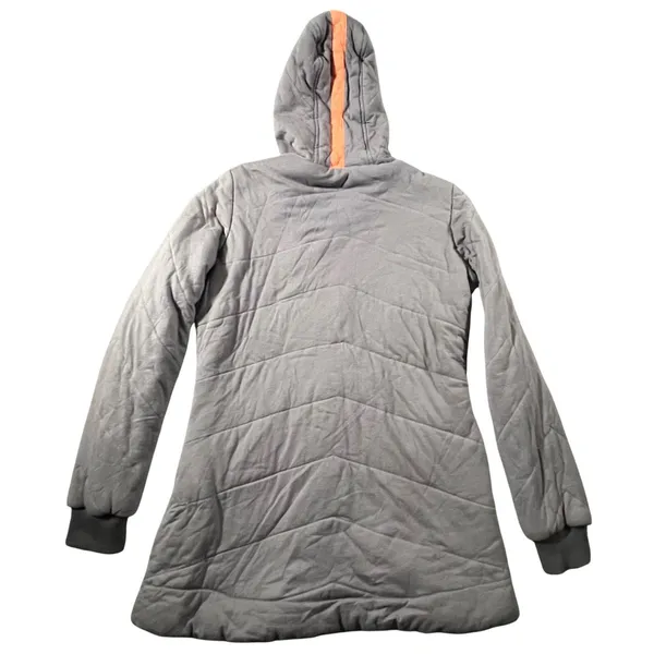VTG Free People Quilted Hoodie Girl 12 Gray Colorblock Chevron Thermal Lined Zip - Image 2