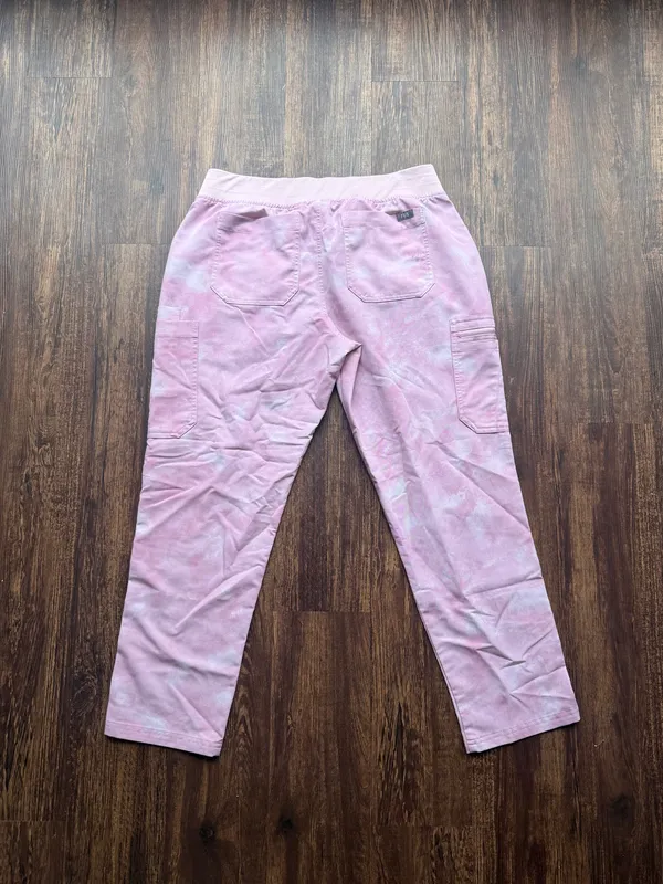 FIGS Women’s Marbled Rose Pink Yola Yoga Skinny Scrub Pants Hospital- Size LP - Image 2