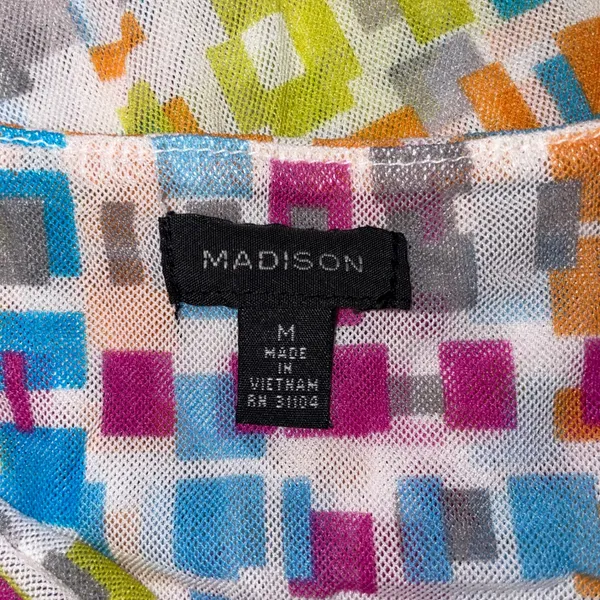 Madison Tank Top Womens Medium Multicolor Geometric Mesh Y2K Artsy - Image 3