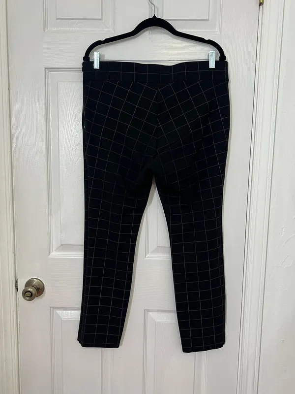 Ann Taylor Womens Black Plaid Checkered Stretch Dress Pants Size L Workwear Preppy - Image 2