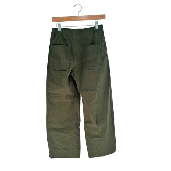Maeve Anthropologie The Colette Wide Leg Crop Pants Olive Green 27 Linen Blend - Image 3